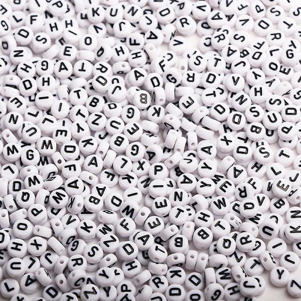 Alphabet Bead 500 fargerik bokstavperle regnbue-trådeperle for smykkefremstilling (hvit)