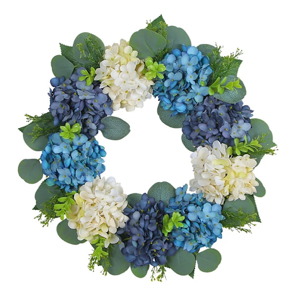 Blå og hvid hortensia krans, juledekoration, 40cm