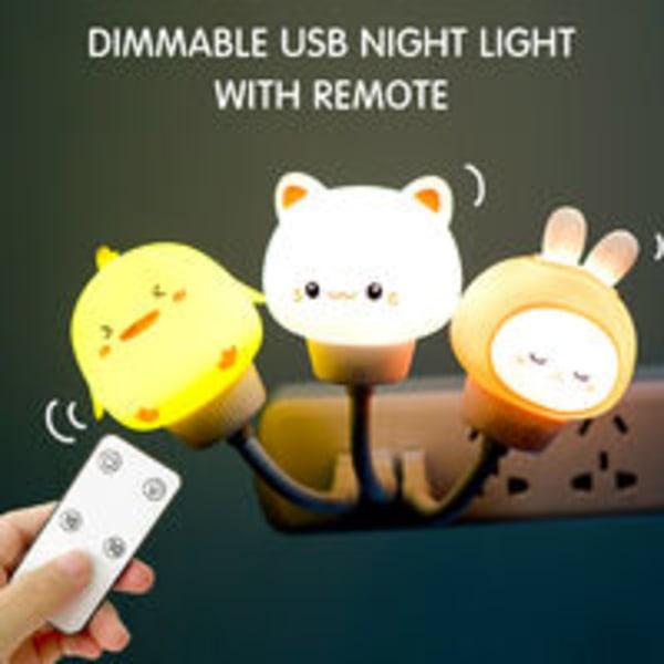 Joustava Mini USB LED-yövalo kaukosäätimellä Söpö kani/karhu/kissa/ankka Vauvan ruokintalamppu Himmennettävä 3 kirkkautta 10/30min Ajastinasetus Kannettava lukulamppu (Kani)