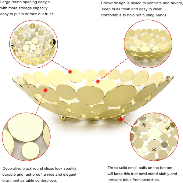 Guld frugtholder kurv i metal til bordplade