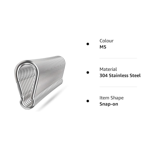 20 stk fjærspenner, 304 rustfritt stål metallklips kraftig tauforbindelse liten spenneklemme nøkkelringlenke spenne for hengekøye gyngesett utendørs