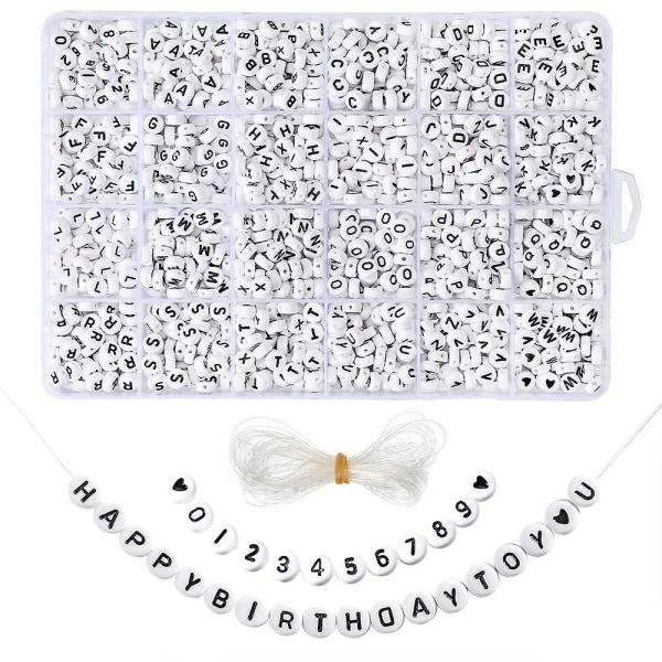1200 bitar A-z bokstavspärlor, 7 * 4 mm sorterade alfabetpärlor och vita akrylbokstavspärlor för smyckenstillverkning för barn（A）