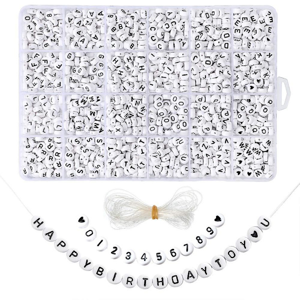 1200 stk. A-Z bogstavperler, 7 * 4 mm sorterede alfabetperler og hvide akryl bogstavperler til smykkefremstilling til børn（A）