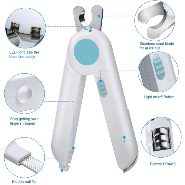 Kloklippare för hund, nagelklippare, säker trimning med distanshållare, säkerhetsskydd, husdjurstillbehör (blå)