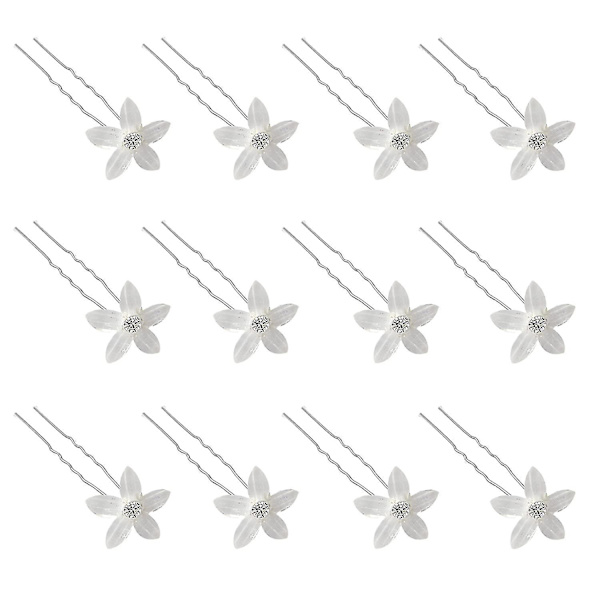 10 st bröllopsblommiga hårnålar, vita blommor/pärla strass hårnålar U-formade hårnålar för bröllop kvinnor hår (blomma)