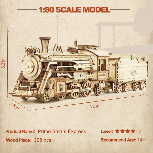 3D-puslespil til voksne - Modelbyggesæt i træ til legetøjstog - Prime Steam Express