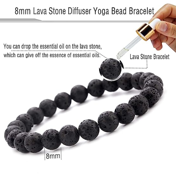 Hamoery men's and women's 8mm natural stone lava diffuser bracel