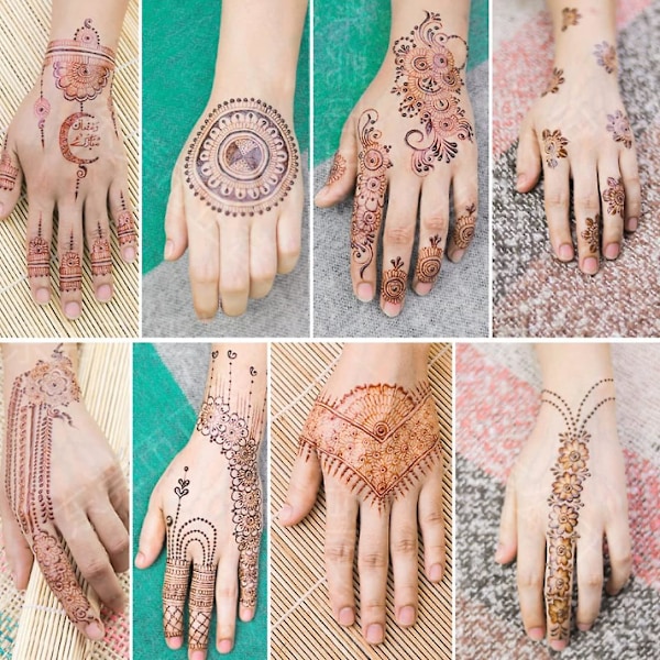Väliaikaiset tatuoinnit, Henna-tatuoinnit Ruskeat punaiset tatuoinnit Tarrat Pitsi Väliaikaiset tatuoinnit Vedenpitävät vartalotatuoinnit Naisille Tytöille Kehon taidetta 6 arkkia