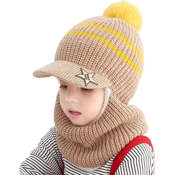 Winter Warm Kids Hat Stickad Fleece Beanie Hat med Visir Huva Ea