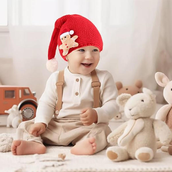 Röd Julhatt för Bebis 1-4 År Gammal Vinterhatt Jul Lång Svans