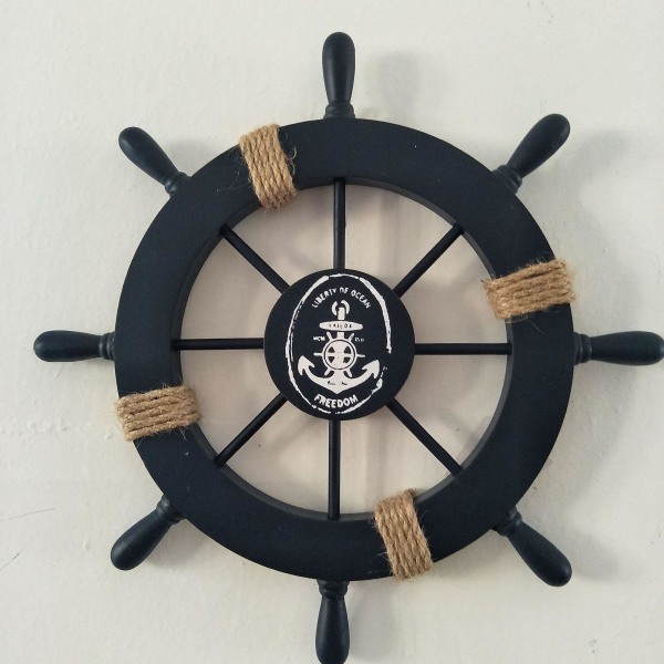 Väggdekoration, ratt, piratlook, skeppslook, gjord av trä 28 cm (stil7)