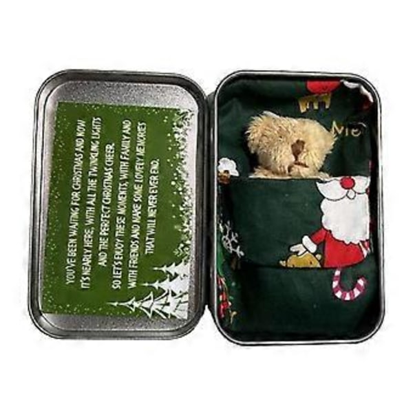 Liten Julebamse i Lommeformat med Jernboks, Mini Lommebamse Plysjleker, Søt Kosedyr Bamse Dukke Bursdag Julegaver f Light Brown Bearand Green Bag