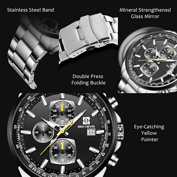 Ben Nevis Three Eyes Six Hands Multifunktionell Herrklocka i Kvarts (Silver)