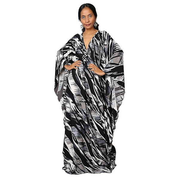 Dames Print Maxi Kjole Flagærme Strandkjole Plus Size Sommerkjole Strandtøj Kaftan Cover-ups Dn0523