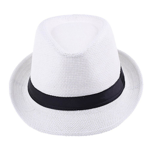 Sommer Solhat, Herre Halm Børne Bowler Hat, Jazz Hat Sommer Sol Halm Hat Husholdning（Hvid）