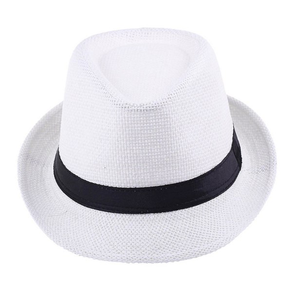 Sommer Solhatt, Herre Halm Barn Bowler Hat, Jazz Hat Sommer Sol Halmhatt Husholdning（Hvit）