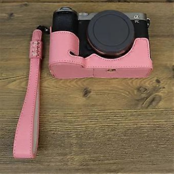 For Sony A7C II/A7CR Kamerabunnveske PU Lær Anti-Fall Halvkroppsdeksel med Håndleddsstropp