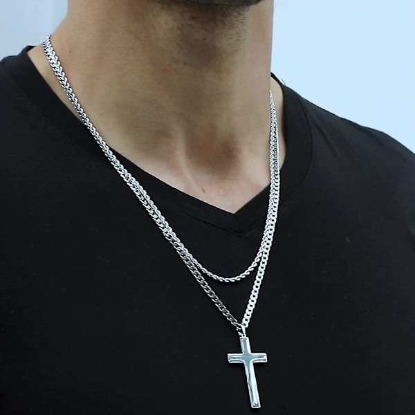 Kors Halskæde Til Mænd Twisted Rope Kæde Lagdelt Halskæder Til Kvinder Rustfrit Stål Figaro Kæde Cubansk Kæde Belagt Krucifiks Halskæde Religiøse Smykker