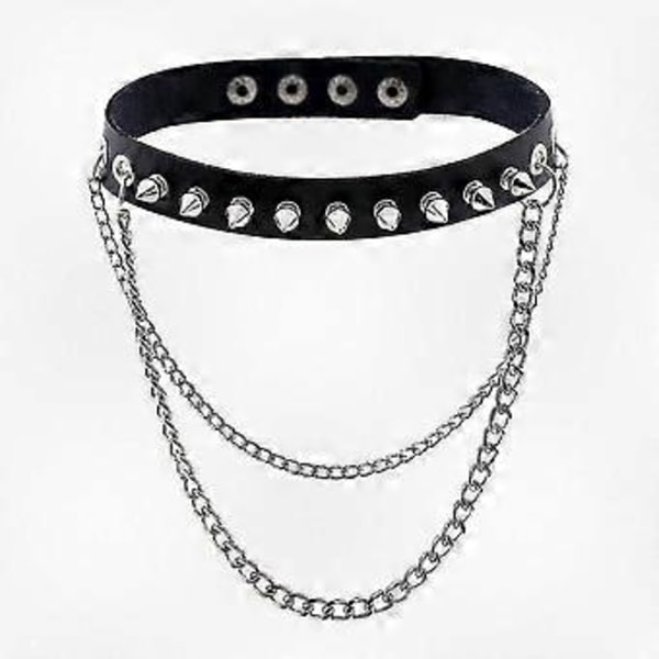  edgy naglehalsbånd i lær med lenker for en unik punk goth-stil Black