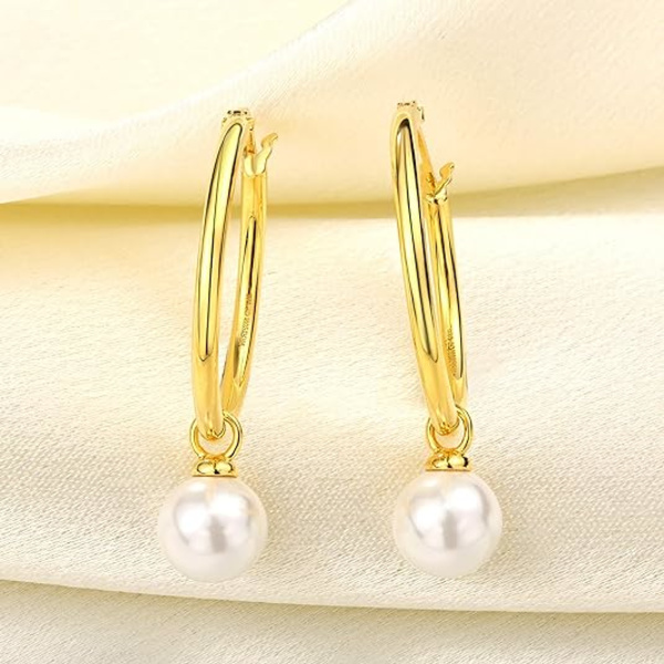 Simulerede Danlge Pearl 925 Sterling Sølv Hoop Øreringe
