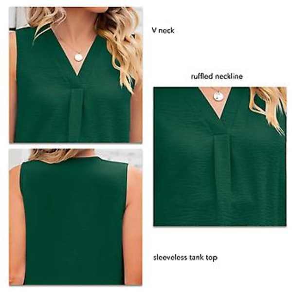 Dame Ærmeløs Top V-hals Ensfarvet Løs Stil Åndbar Moderigtig Sommer Tanktop (XXLDark Green) Dark Green XXL