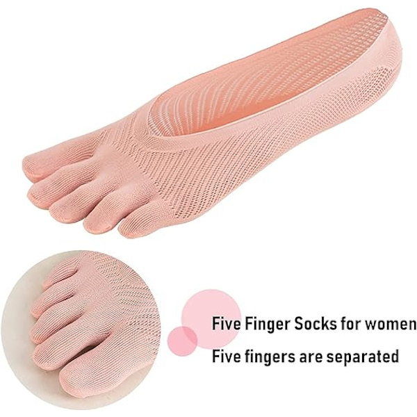 Hudfärg 5 par unika dam femfingersockor, osynliga
