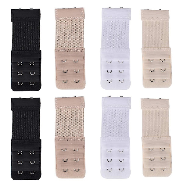 8 stk. bløde bh-forlængere til kvinder, 2 kroge bh-elastikforlænger, 3,9 &quot;x1,3&quot;(sort, hvid, beige, lys beige)
