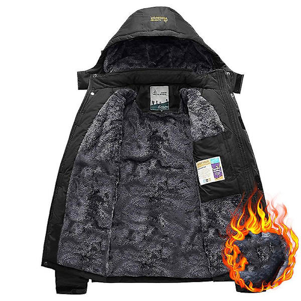 Miesten laskettelutakki lämmin talvi lumitakki vuori tuulenpitävä huppari sadetakki（2XL musta）