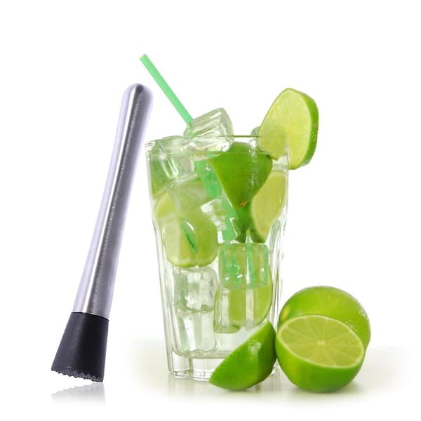Rustfritt stål cocktail muddler vinrører isknuser pinne med rillet plasthode