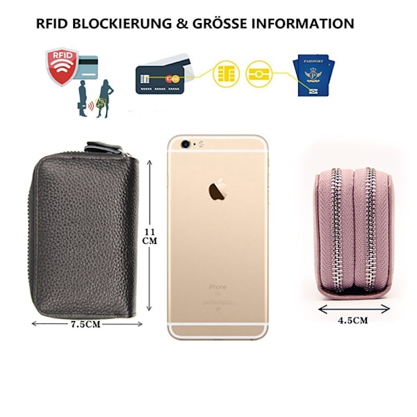 Korttikotelo nahkainen korttikotelo RFID-estolla kolikkotaskulla, kaksinkertaisella vetoketjulla