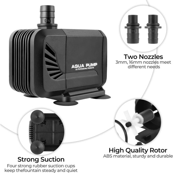 Nedsänkbar vattenpump, 15W 1500L/H Mini tyst pump, akvariumpump