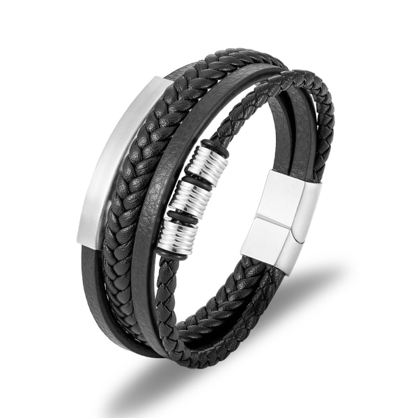 Stålfärgad flätad läderarmband