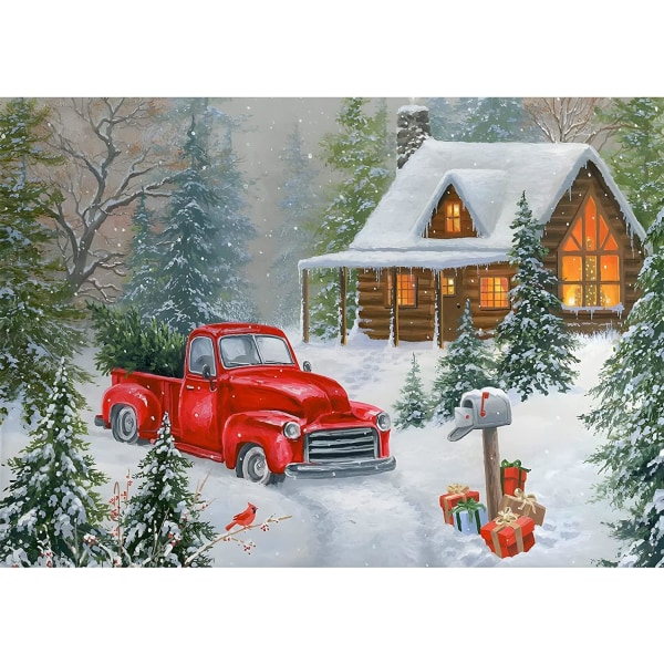 Julmålningssatser för diamond painting för vuxna - Röd lastbil rund diam
