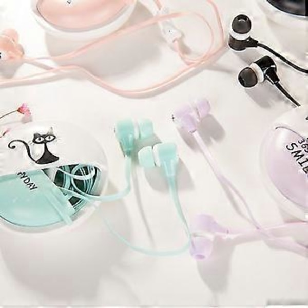 Barnhörlurar Flickor Söta Katt Tecknad Macaron Trådbundna Hörlurar Stereo In Ear Headset