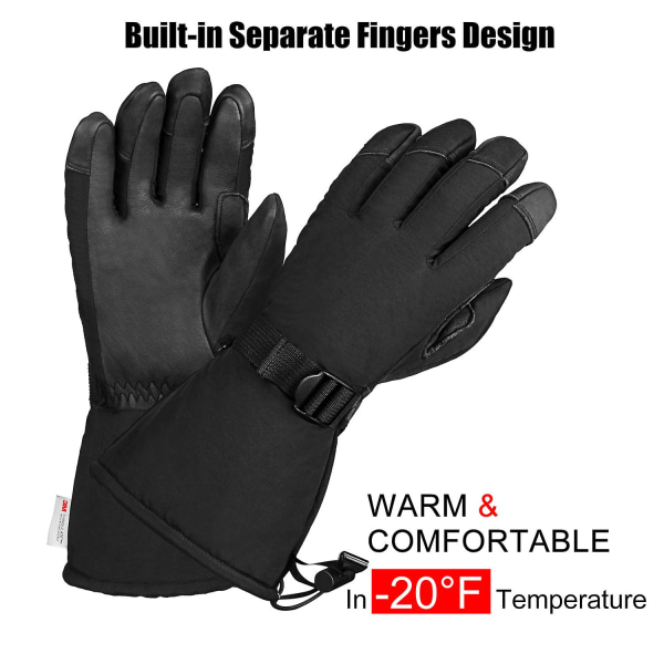 Ozero Vinter Abalone Fem-finger Læder Lange Varme Skihandsker（XL 9,06 tommer Sort）
