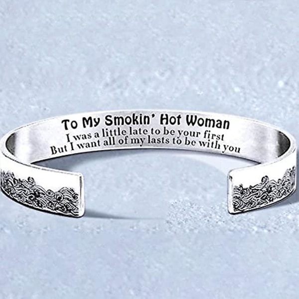 To My Smokin' Hot Woman Wave Cuff Bracelet Diy Lettering Titanium Steel Open Adjustable C-shaped Bracelet