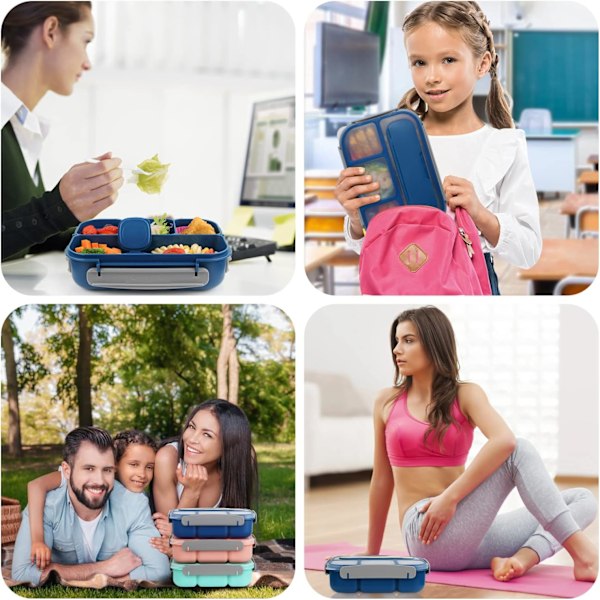 Lunsjboks for voksne, lunsjboks for barn, lunsjboks for voksne/barn/studenter, 1300ML-5 roms bentoboks (blå)