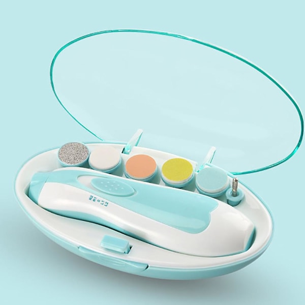 Elektrisk nagelputsare Baby Blue Powder 6-delad Elektrisk nagelklippare Baby Nagelklippare Set Baby Nyfödda Baby Care Kit（Blå）