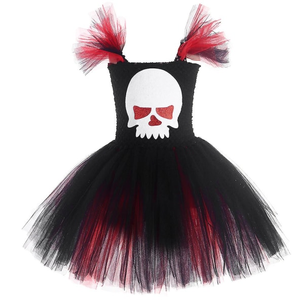 Zombie Day Of The Dead Halloween Girls Fancy Tutu Dress Skull Ghost Vampire Scary Costume (XXL(9-10Y) Only dress)