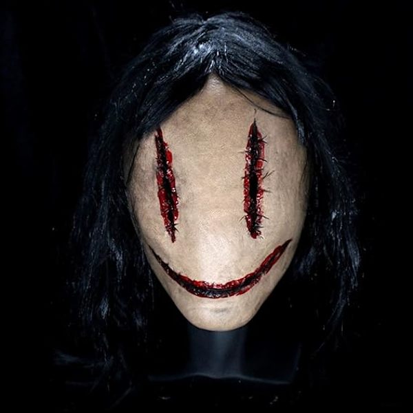 Pelottava Halloween-naamio hiuksilla, pelottava ommeltu haamu Cosplay Ma