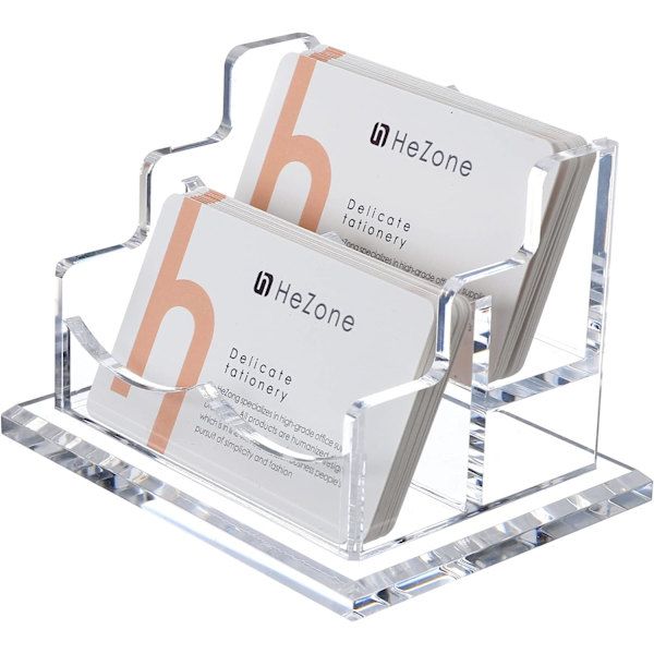Visitkort Holder til Skrivebord 2-lags 2 Slots, Klar Akryl Visitkort Display Stativ, Holder 100 Kort - 1 Pakke (2 Slots-H)