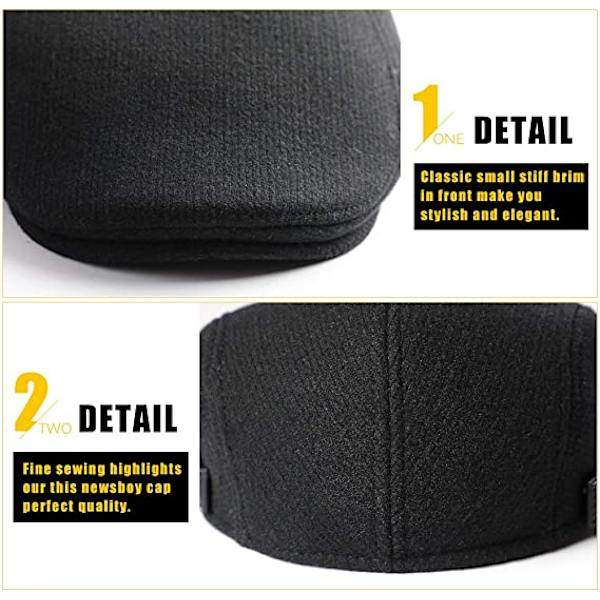 Kasket Flat Cap Herre Justerbar Efterår Vinter Black