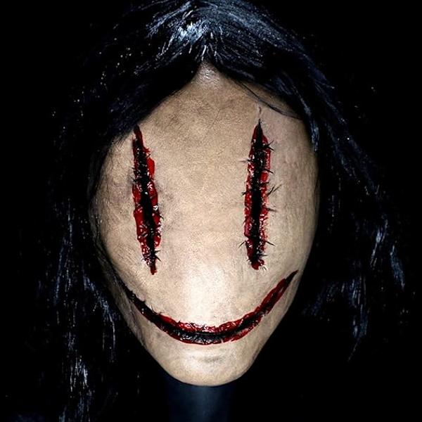 Pelottava Halloween-naamio hiuksilla, pelottava ommeltu haamu Cosplay Ma
