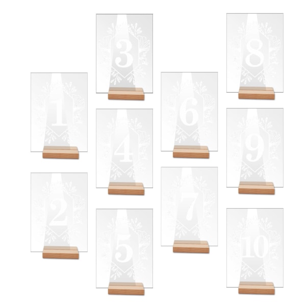 (1-10) 10 nummererte rektangulære akryl middagstallerkener med bunner,