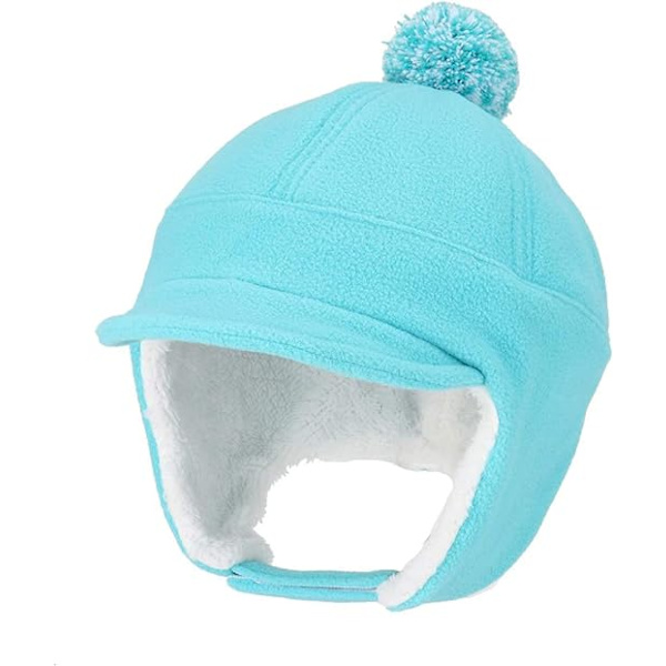Taaperoille tarkoitettu talvihattu, jossa korvaläpät, baseball-lippis, visiiri, Aqua Fl