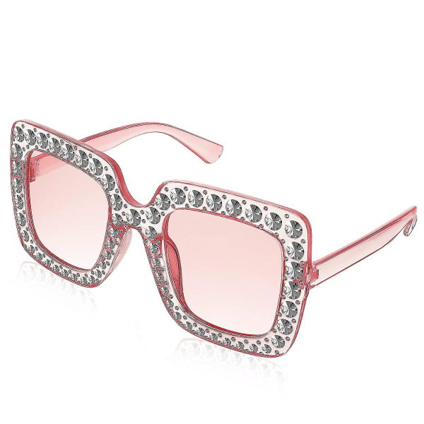 Rhinestone-aurinkolasit, neliömäiset, unisex, timanttikiiltävät, vaaleanpunaiset naisten kristalliset aurinkolasit