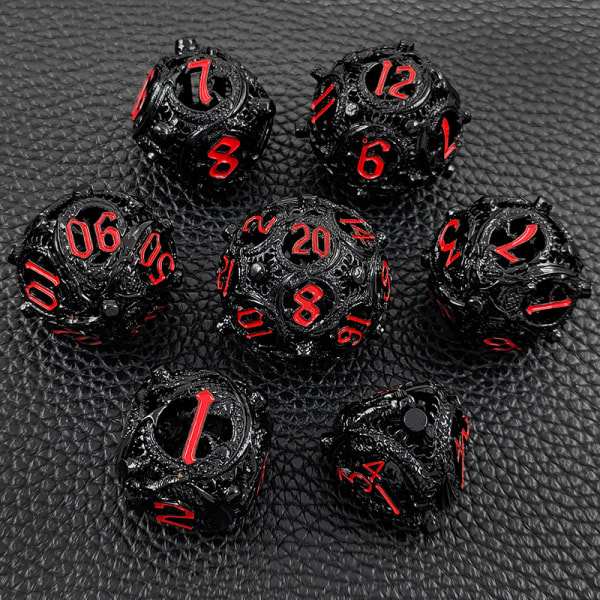 Dungeons and Dragons Spil Terninger HNCCESG Rollespil Terninger 7 Stykker med Metalæske Polyhedral Hule Metal Runde Drage Terninger D4/D6/D8/D10