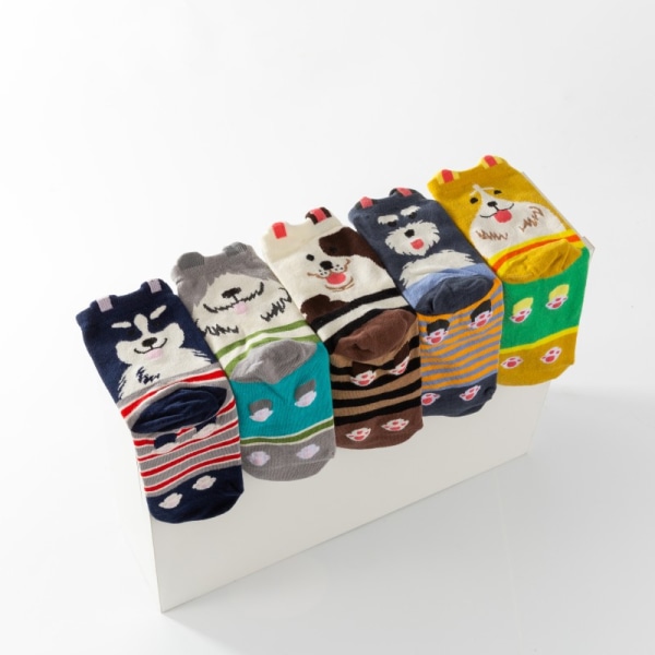 Dog shaped socks 5-piece new women's socks cross-border cotton so