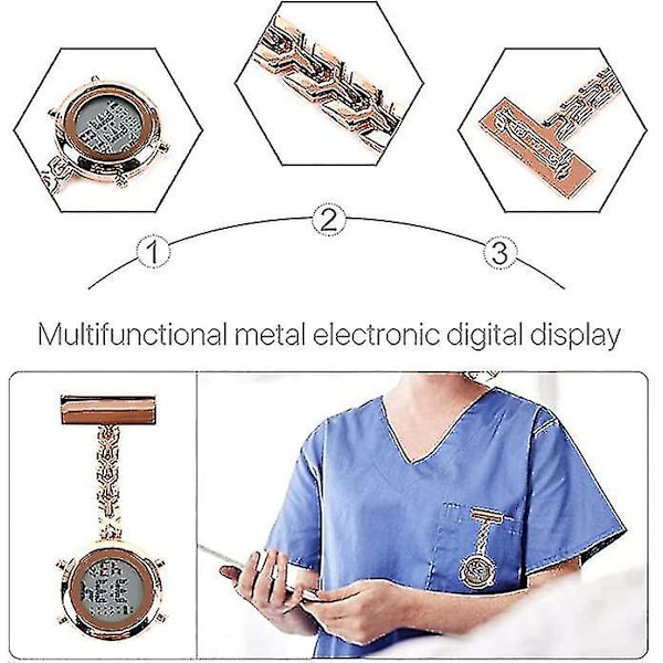 Sygeplejerskeur, vægur, ny multifunktionel metal elektronisk digitalt display brystlommeur, alarm, timing