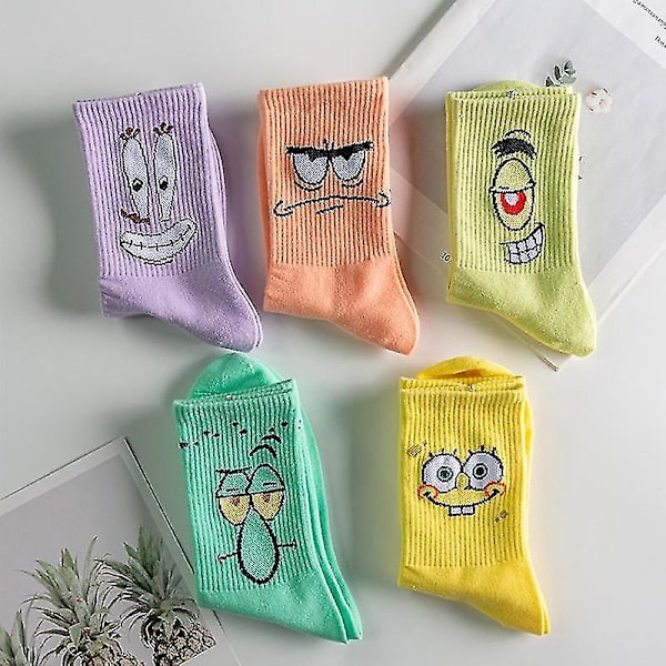 Spongebob Sock Cute Bekväma Bomull Mjuk Cartoon Karaktär Crew Sock För Kvinnor Flickor